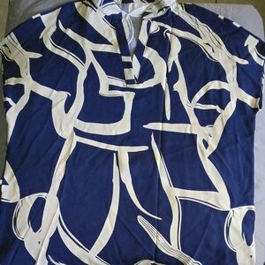 Blue and White Abstract Print Blouse